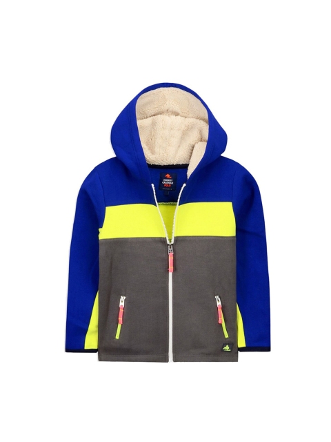 

Cherry Crumble Boys Grey & Navy Blue Colourblocked Hooded Sweatshirt