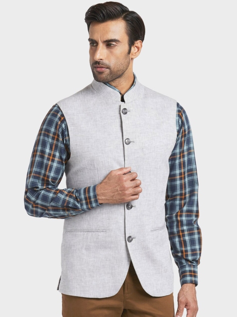 

ColorPlus Men Grey Solid Nehru Jacket