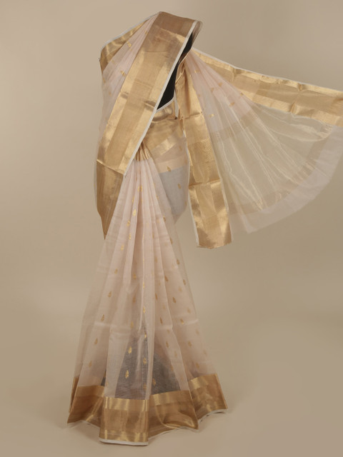 

Pothys Pink & Beige Organza Solid Saree