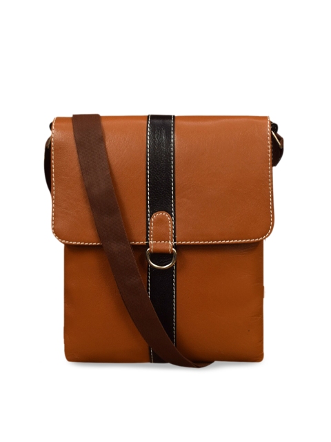 

ABYS Unisex Tan Brown & Black Solid Leather Messenger Bag