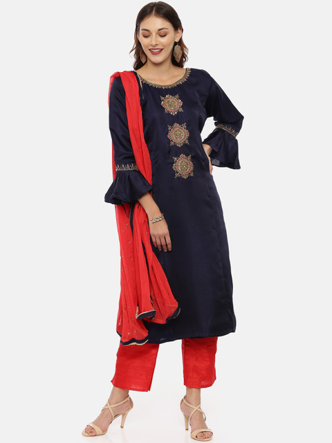 

Neerus Women Blue Embroidered Kurta with Trousers & Dupatta