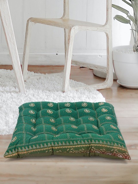 

Tistabene Green Jaipuri Printed Square Cushion With Filling
