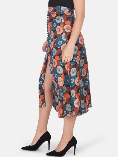 

Smugglerz Women Orange & Blue Floral Printed Maxi Flared Skirt