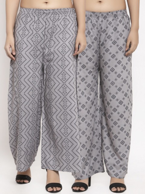 

KLOTTHE Women Grey Pack of 2 Printed Straight Palazzos