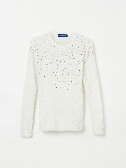 

Fame Forever by Lifestyle Girls Off-White Embellished Pullover Sweater