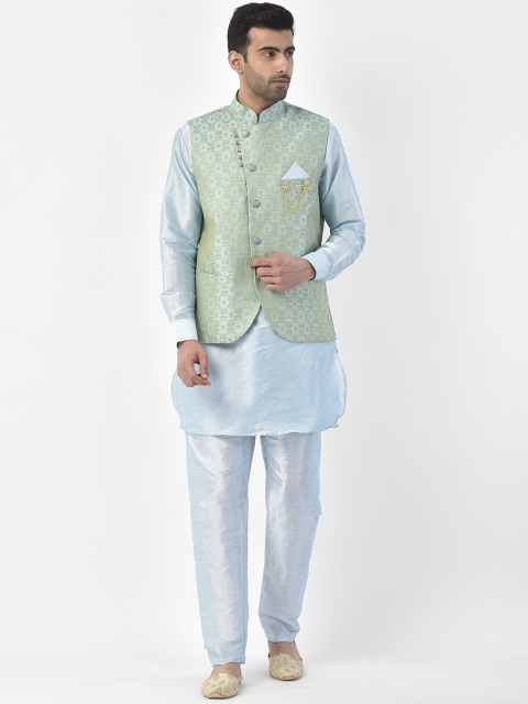 

SG LEMAN Men Turquoise Blue & Green Solid Kurta with Pyjamas