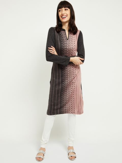 

max Women Pink & Grey Woven Design Straight Kurta