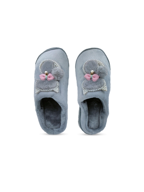 

Pampy Angel Women Grey & White Embellished Fur Sliders