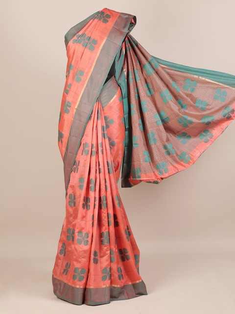 

Pothys Peach-Coloured & Green Jute Silk Printed Saree