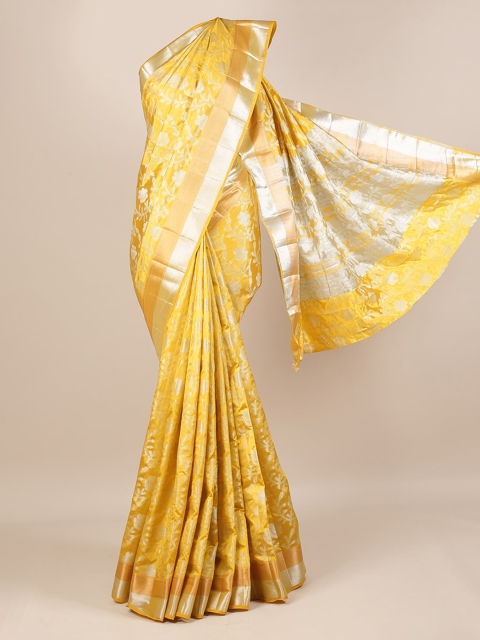 

Pothys Yellow & Gold-Toned Jute Silk Printed Saree