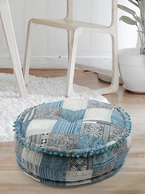 

Tistabene Black & White Patchwork Burnout Velvet Round Floor Cushion