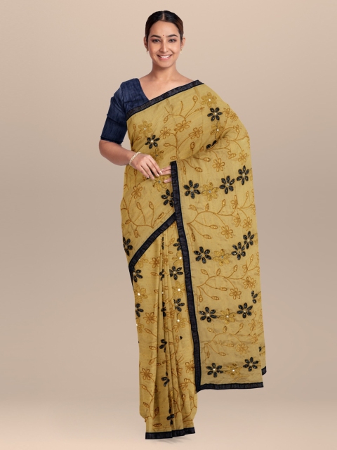 

KLM Fashion Mall Beige Embellished Silk Blend Saree