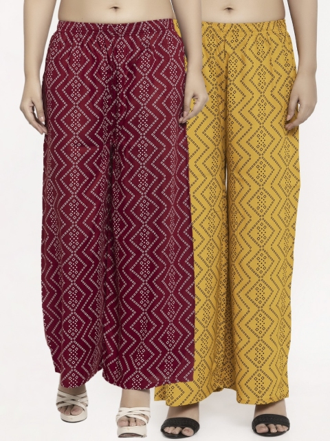 

KLOTTHE Women Pack Of 2 Printed Straight Palazzos, Red