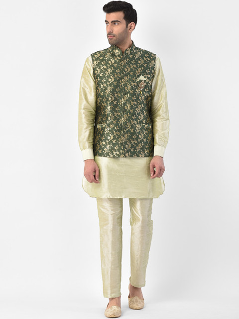 

SG LEMAN Men Beige Regular Raw Silk Kurta with Pyjamas
