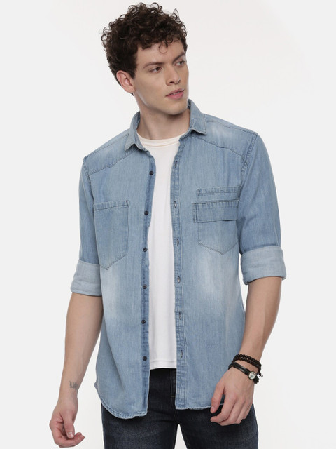 

CINOCCI Men Blue Slim Fit Faded Casual Denim Shirt