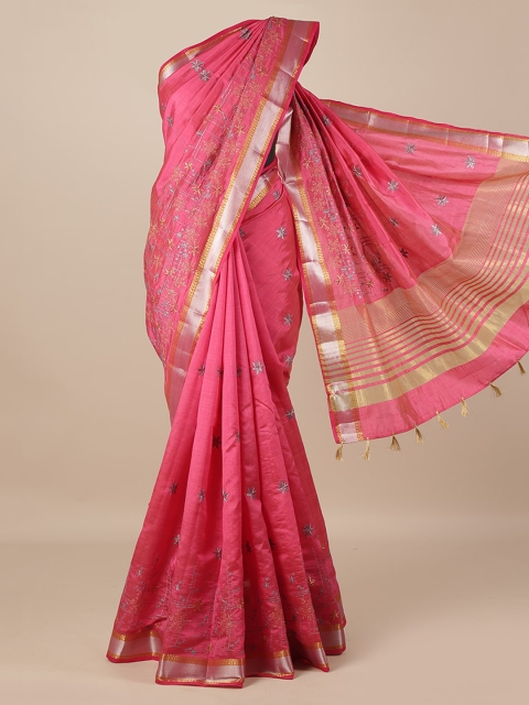 Pothys Pink Woven Design Jute Silk Saree
