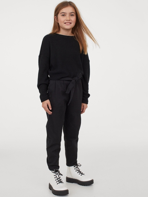 

H&M Girls Black Loose Fit Paper Bag Trousers