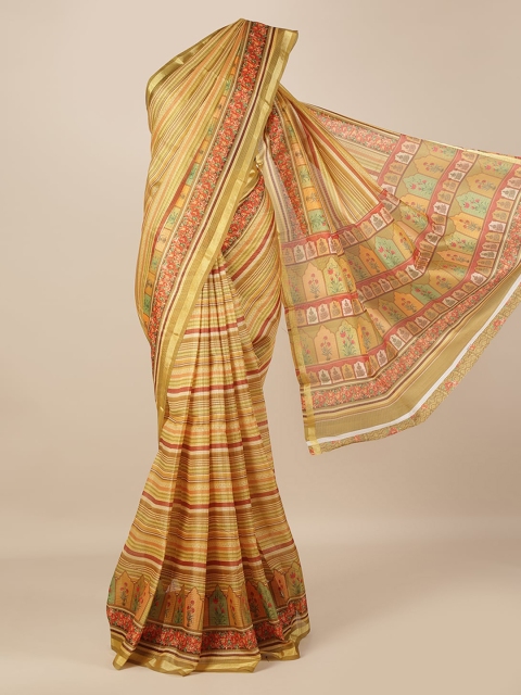 

Pothys Green & Yellow Jute Silk Striped Saree