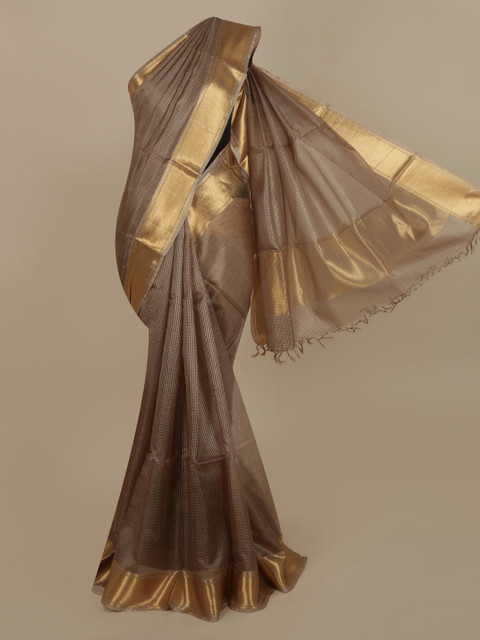

Pothys Brown & Gold-Toned Organza Woven Design Saree
