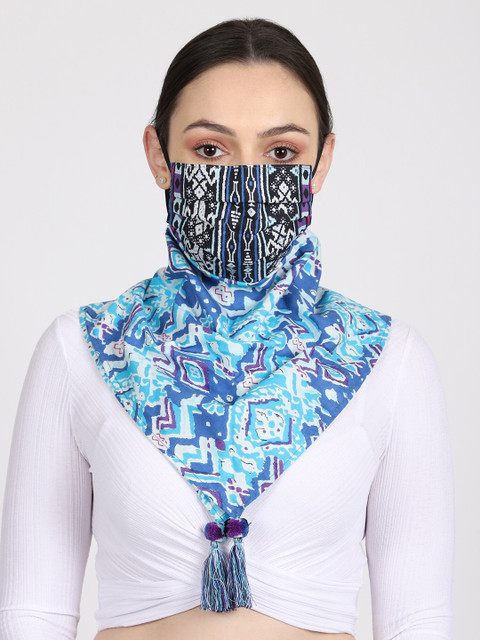 

Anekaant Women Blue Printed 3-Ply Reusable Scarf Style Fashion Mask