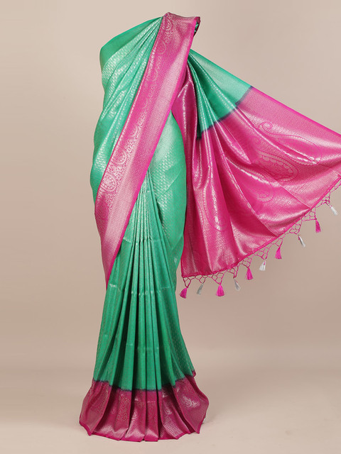 

Pothys Green & Pink Jute Silk Woven Design Saree