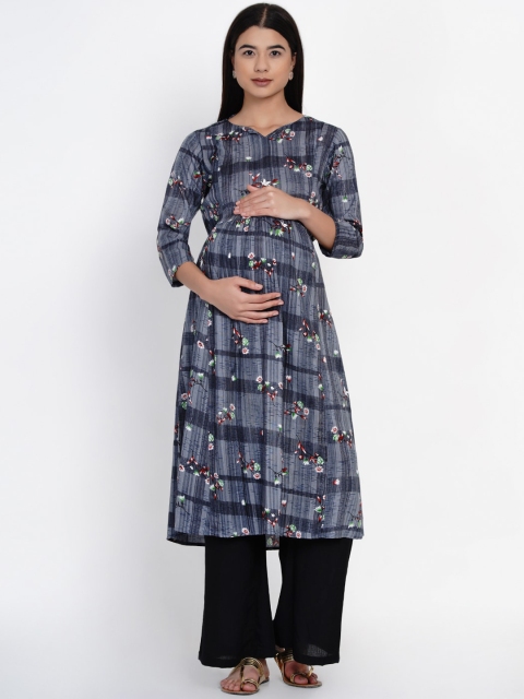 

Mine4Nine Women Grey & Black Printed Maternity Kurta with Palazzos
