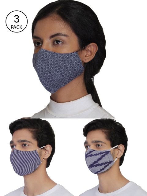 

Anekaant Unisex Pack Of 3 3-Ply Reusable Cloth Masks, Blue