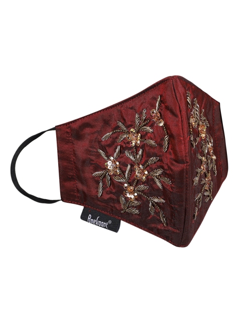 

Anekaant Women Maroon & Gold Coloured Embellished 3-Ply Reusable Face Mask
