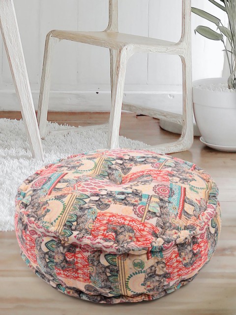 

Tistabene Cream-Coloured & Black Printed Round Floor Cushions