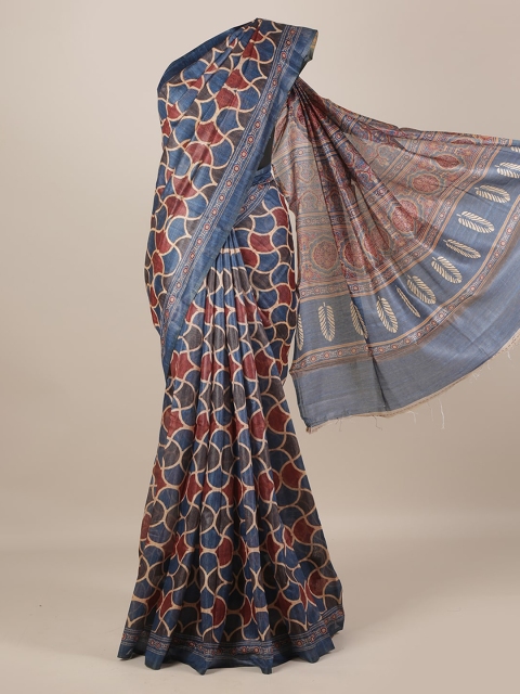 

Pothys Blue & Brown Jute Silk Printed Saree
