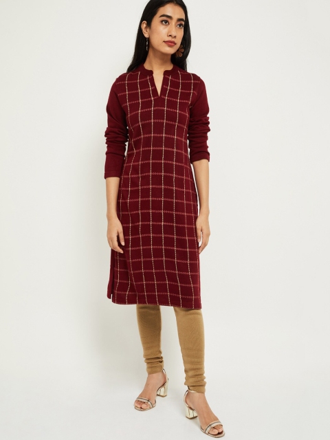 

max Women Maroon Printed Straight Kurta