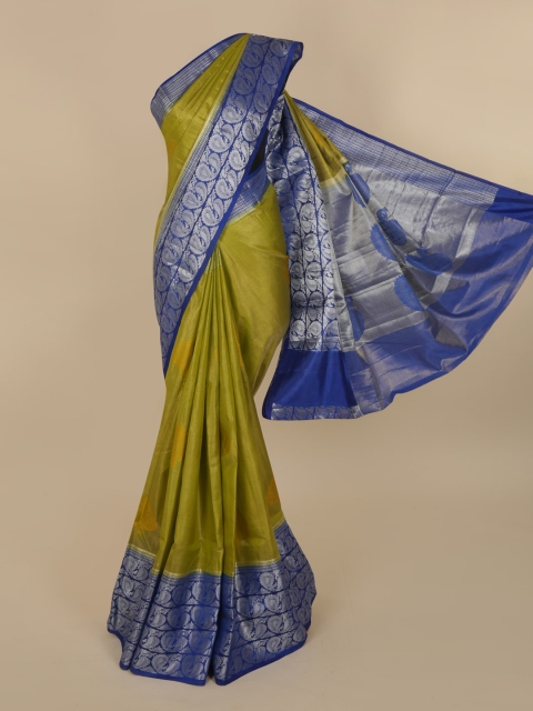 

Pothys Green & Navy Blue Jute Silk Solid Saree