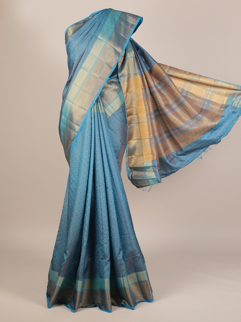 

Pothys Blue & Gold-Toned Jute Silk Woven Design Saree