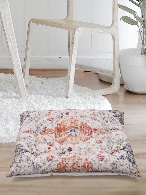 

Tistabene Beige & Orange Dhurrie Printed Round-Shaped Gaddi
