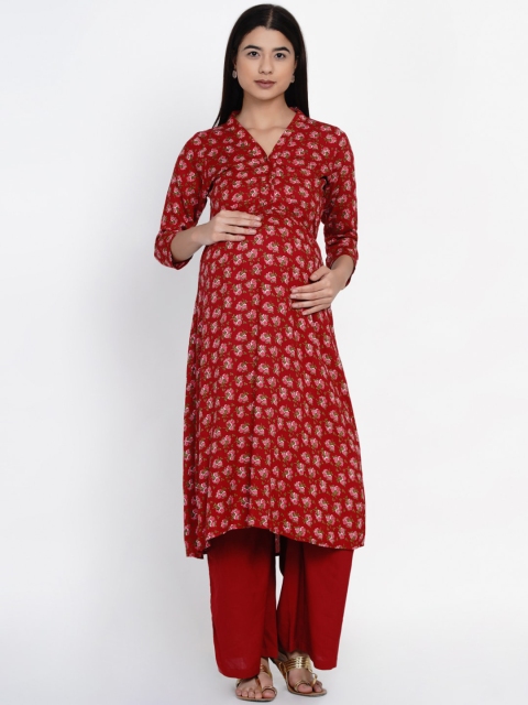 

Mine4Nine Women Maroon & Pink Printed Kurta with Palazzos