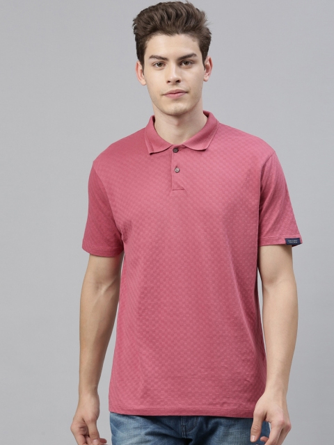 

RARE RABBIT Men Pink Solid Polo Collar T-shirt