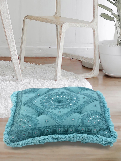 

Tistabene Blue Mirror Work Square Gaddi