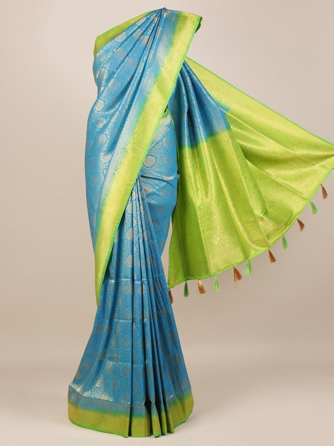 

Pothys Blue & Lime Green Jute Silk Woven Design Saree