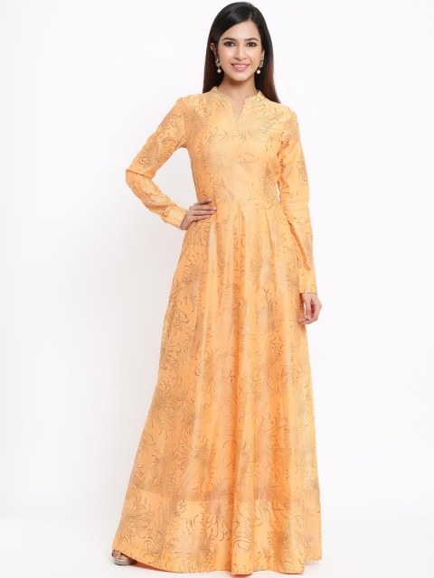 

Indian Virasat Women Orange Printed Maxi Dress