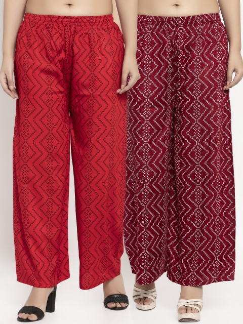 

KLOTTHE Women Multicoloured Pack of 2 Printed Straight Palazzos, Red