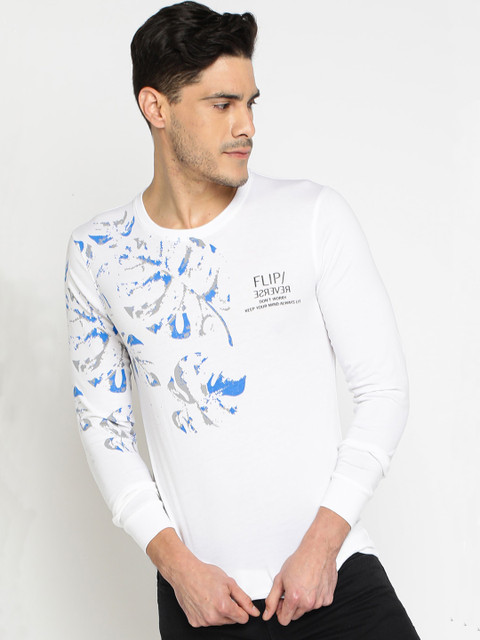 

Maniac Men White Printed Round Neck Cotton Pure Cotton T-shirt
