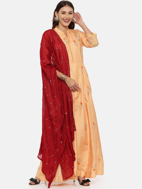 

Neerus Women Mustard Embroidered Kurta with Trousers & Dupatta