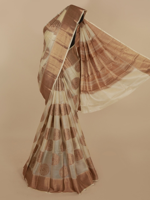 

Pothys Cream-Coloured & Copper-Toned Jute Silk Woven Design Tussar Saree