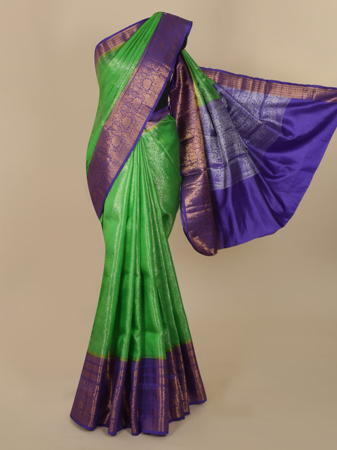 

Pothys Green & Blue Jute Silk Woven Design Saree