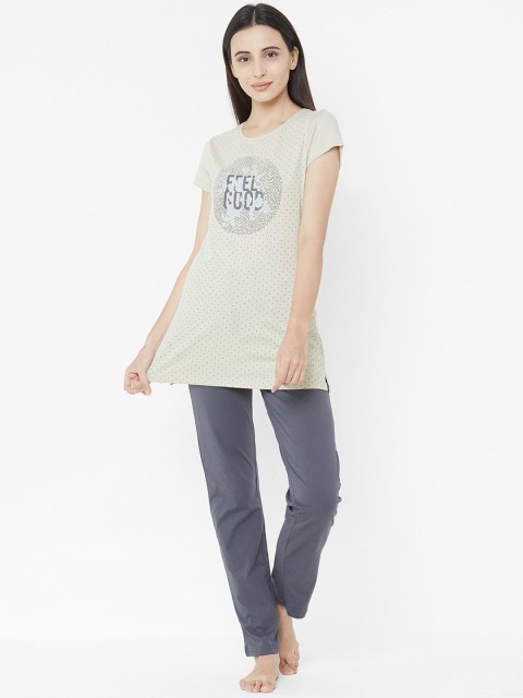 

Sweet Dreams Women Beige & Charcoal Printed Night suit