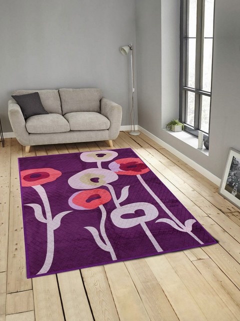 

KLOTTHE Purple & Red Floral Printed Rectangular Carpet