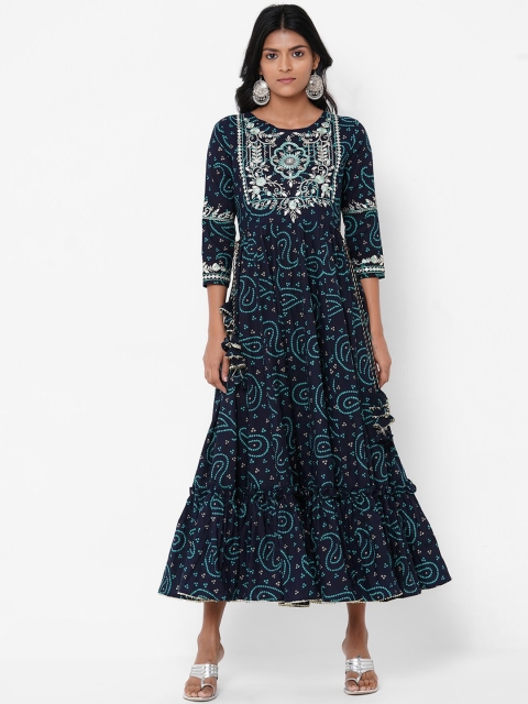 

FASHOR Women Navy Blue Printed Maxi Dress