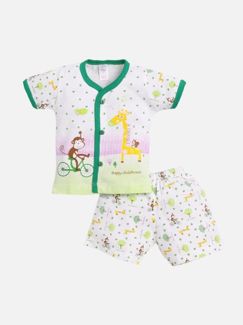 

NAUTI KIDZ Girls Green & White Printed T-shirt with Shorts