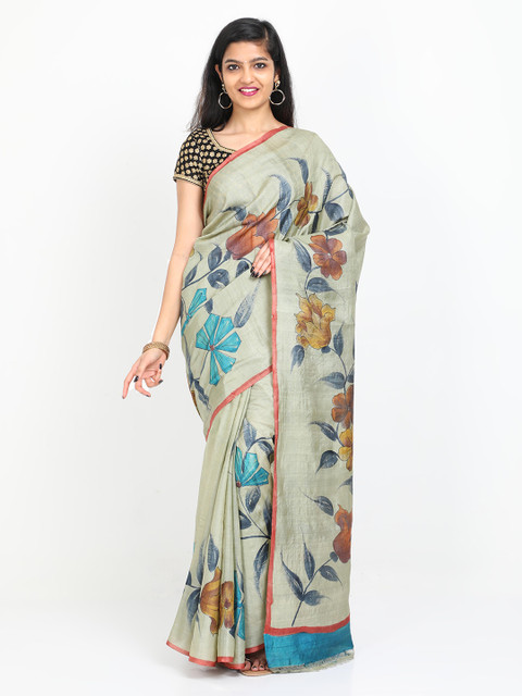 

SABOO COLLECTIONS Sea Green Pure Silk Printed Tussar Saree