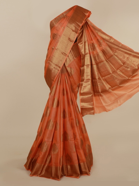 

Pothys Orange Woven Design Tussar Saree